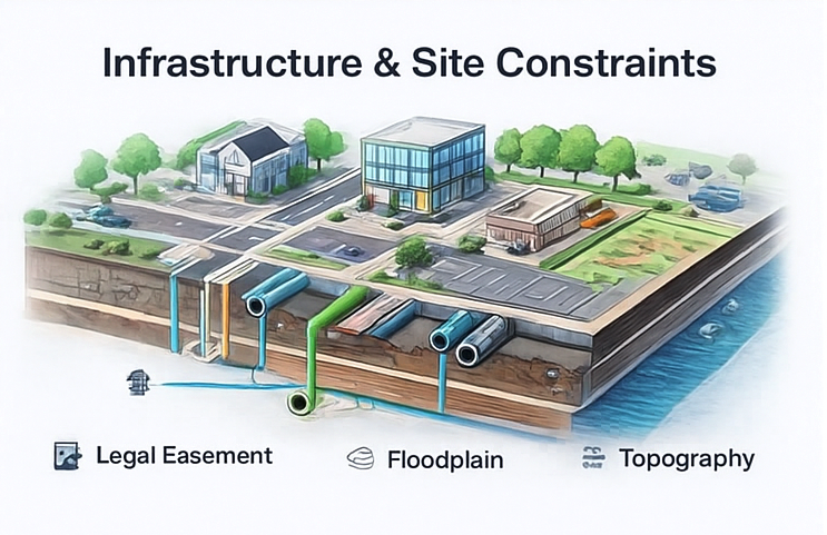 Illustration of utilities and infrastructure required for commercial development