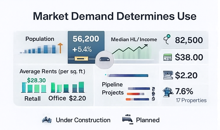 Market demand data used by developers to decide what to build on a property