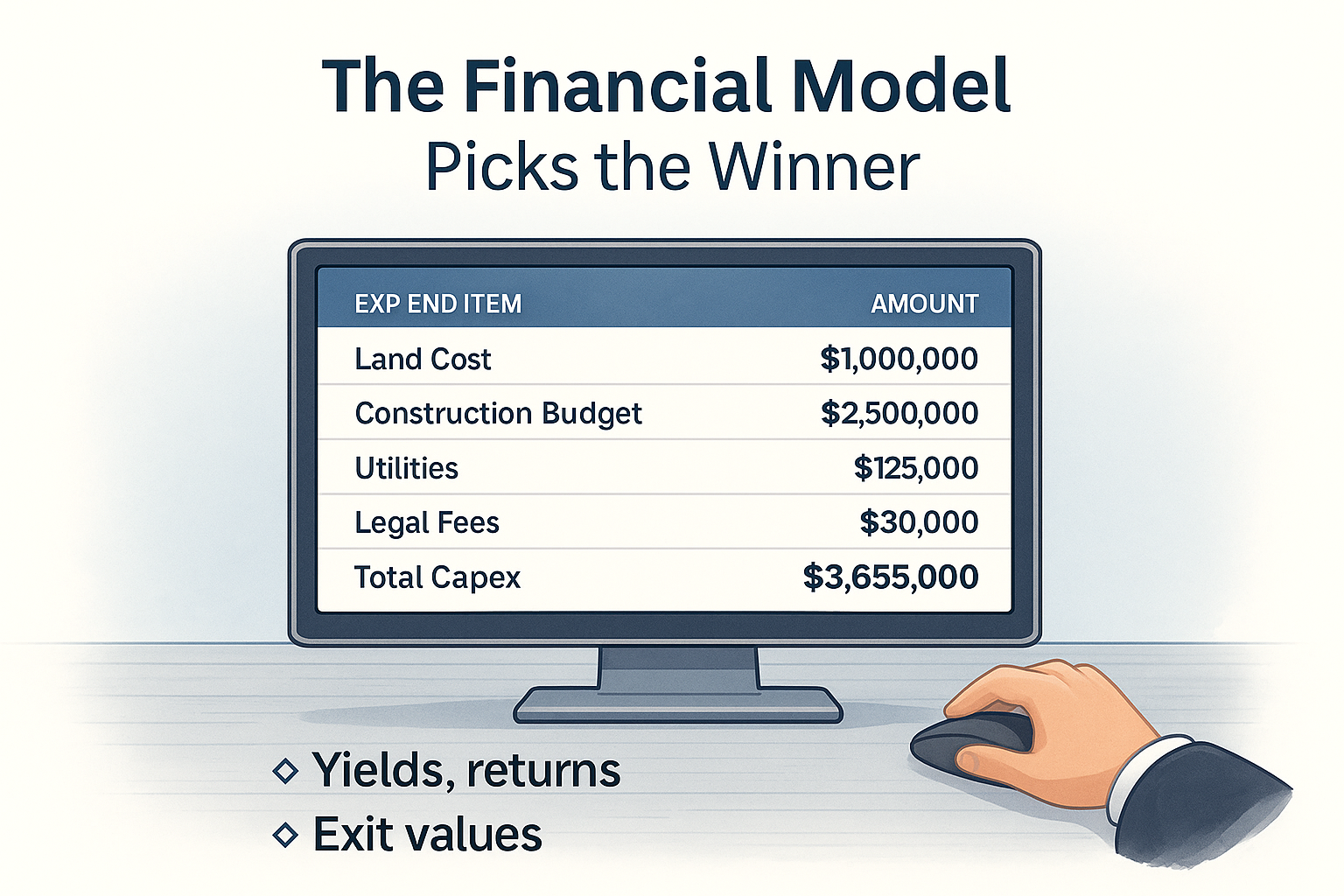 Financial modeling spreadsheet showing how developers decide what to build on a property